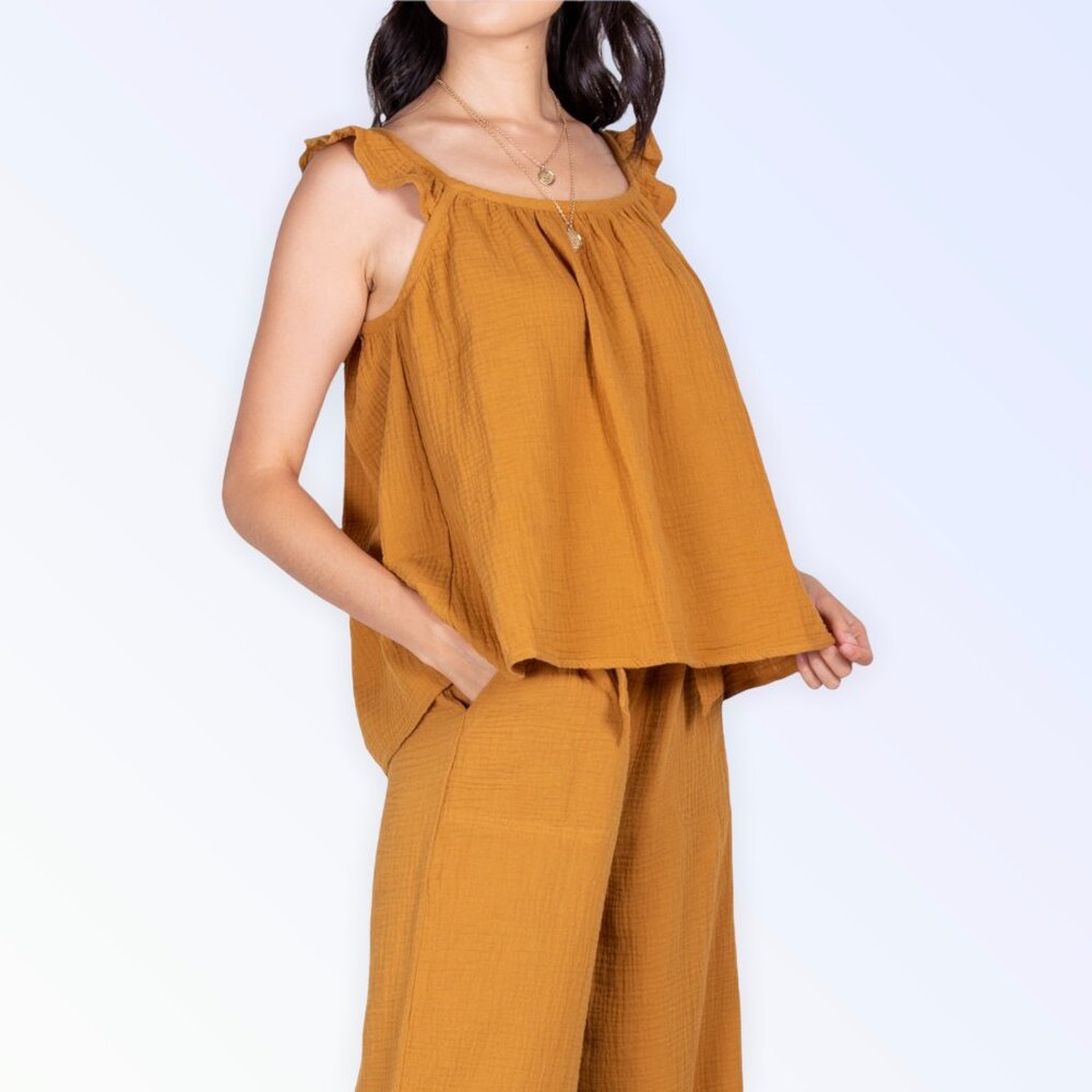 Gauze Ruffled Strap Tank - Picture 2 of 3